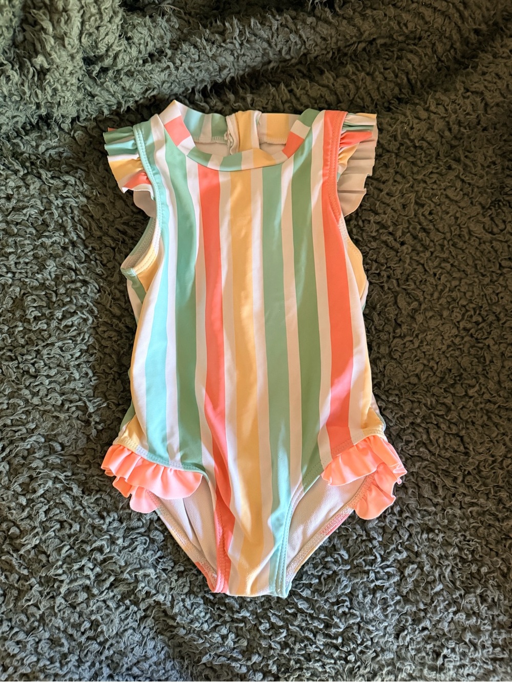 🌈 Marie Nicole Summer Striped Ruffle Swimsuit — M/3T